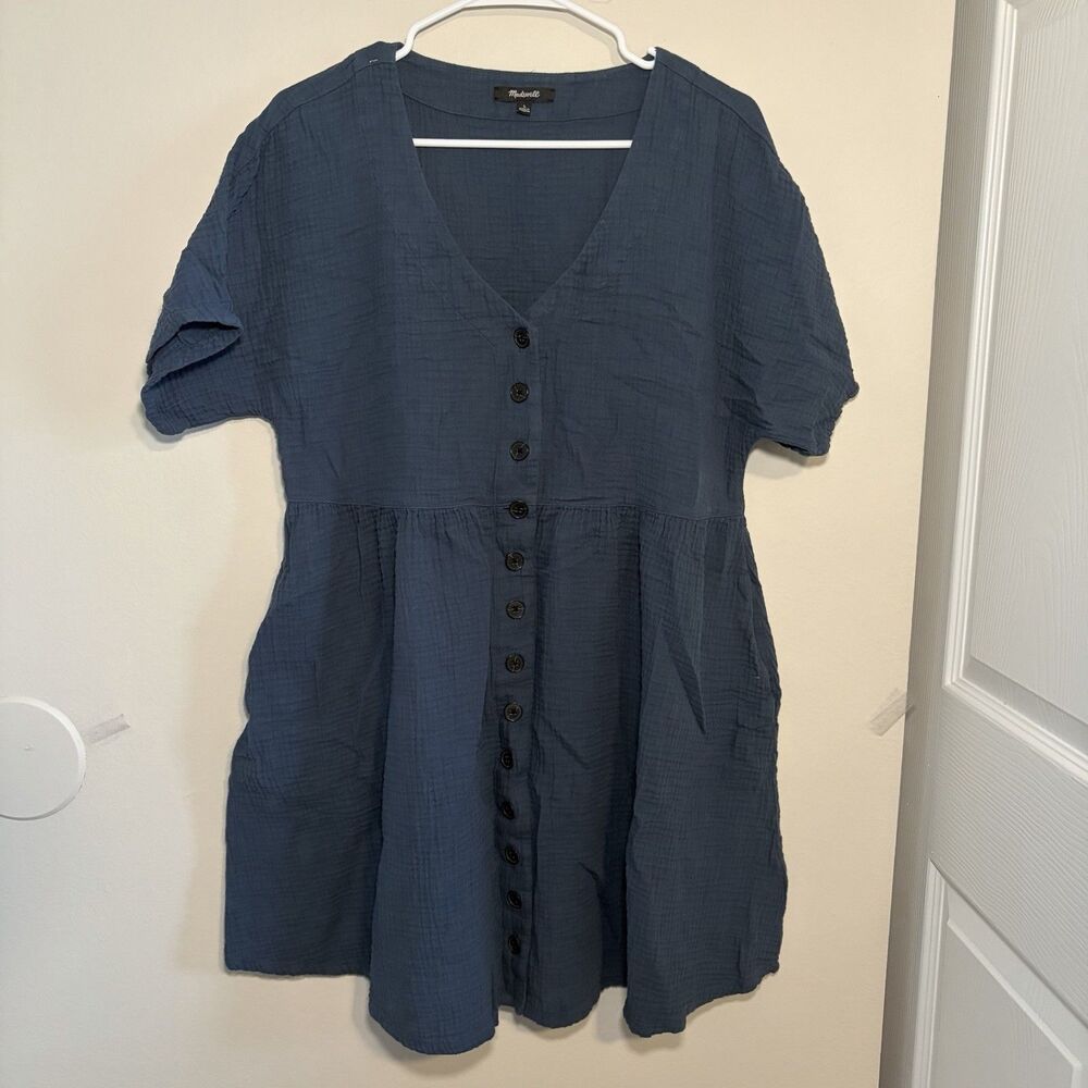 Madewell Lightspun Button Front Minidress Dress Blue Women L - Picture 7 of 8